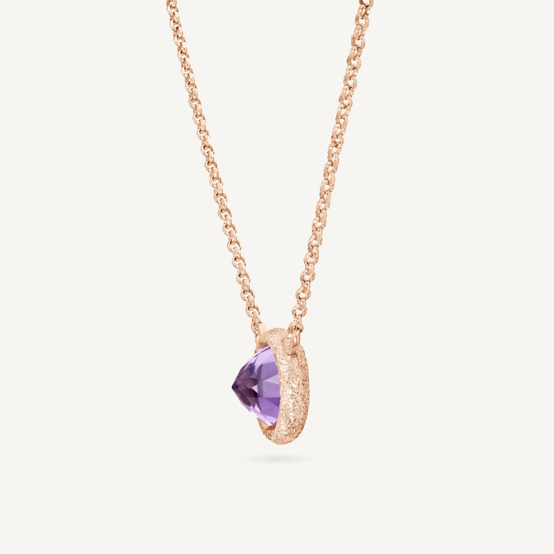 Collana Con Ciondolo In Ametista Viola Naturale Taglio Ovale – Argento 925 Placcato Rodio, Catena 50 Cm, Gemma AAA, Ipoallergenica